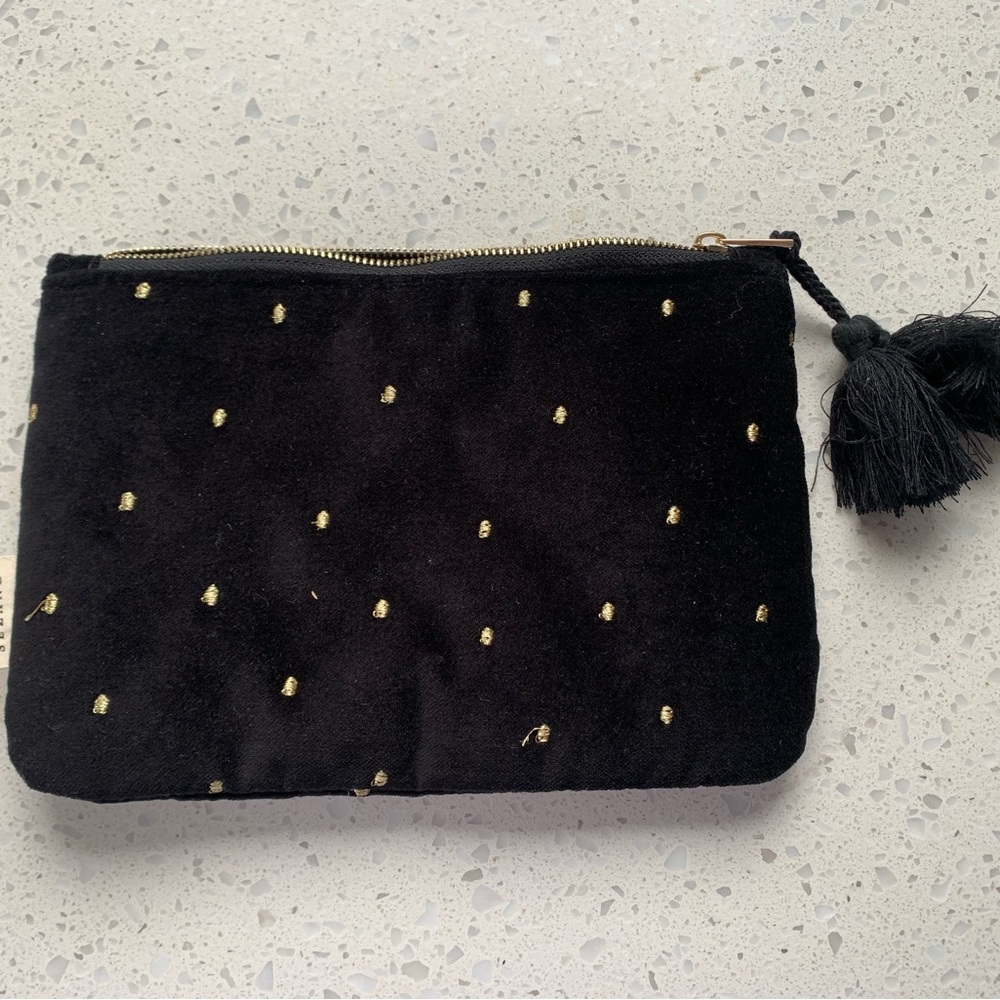 Sezane Elegant Black Pouch with Gold Accents